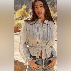 DÔEN Lydia Savoie Stripe Cottagecore Top - Size XL